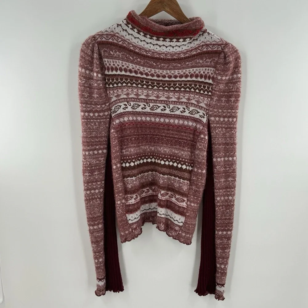 Free‎ People Fair Isle Sweater Womens Medium Cropped Boho Nordic Knit